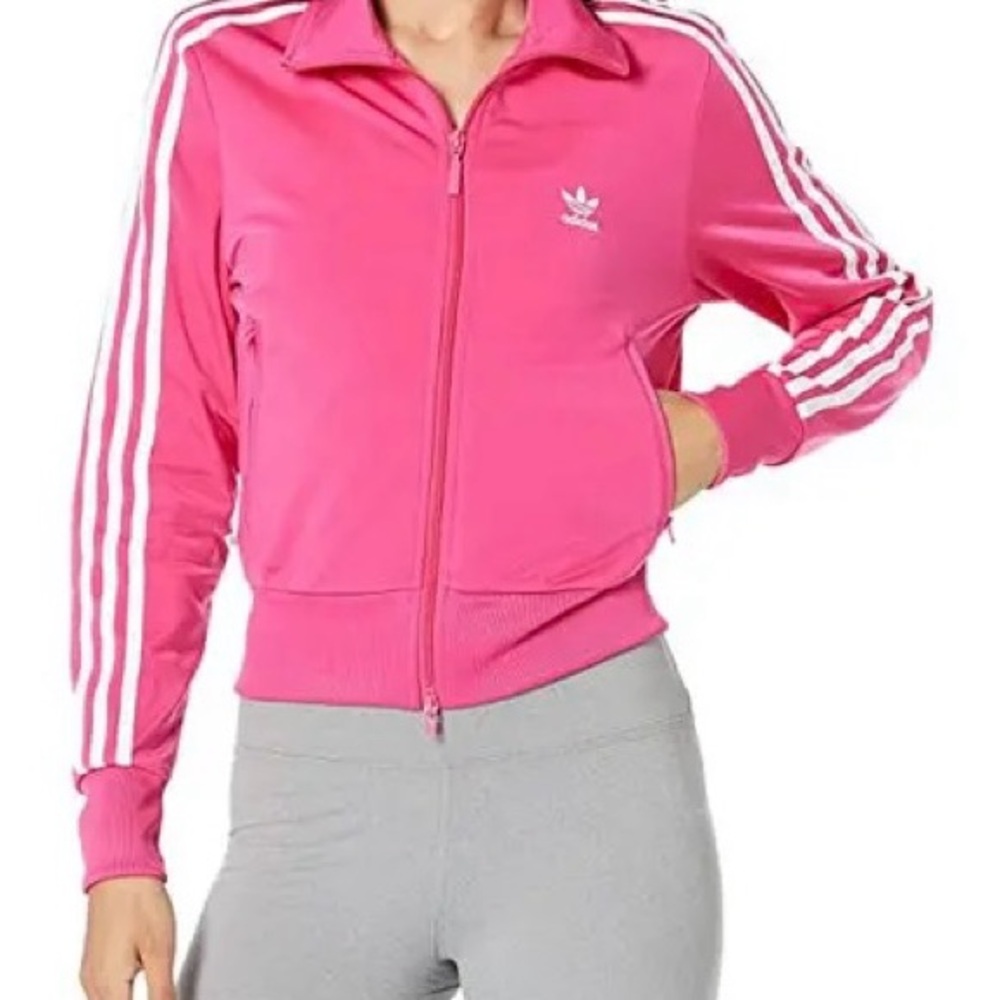 Adidas Pink Track Jacket with White Stripes
